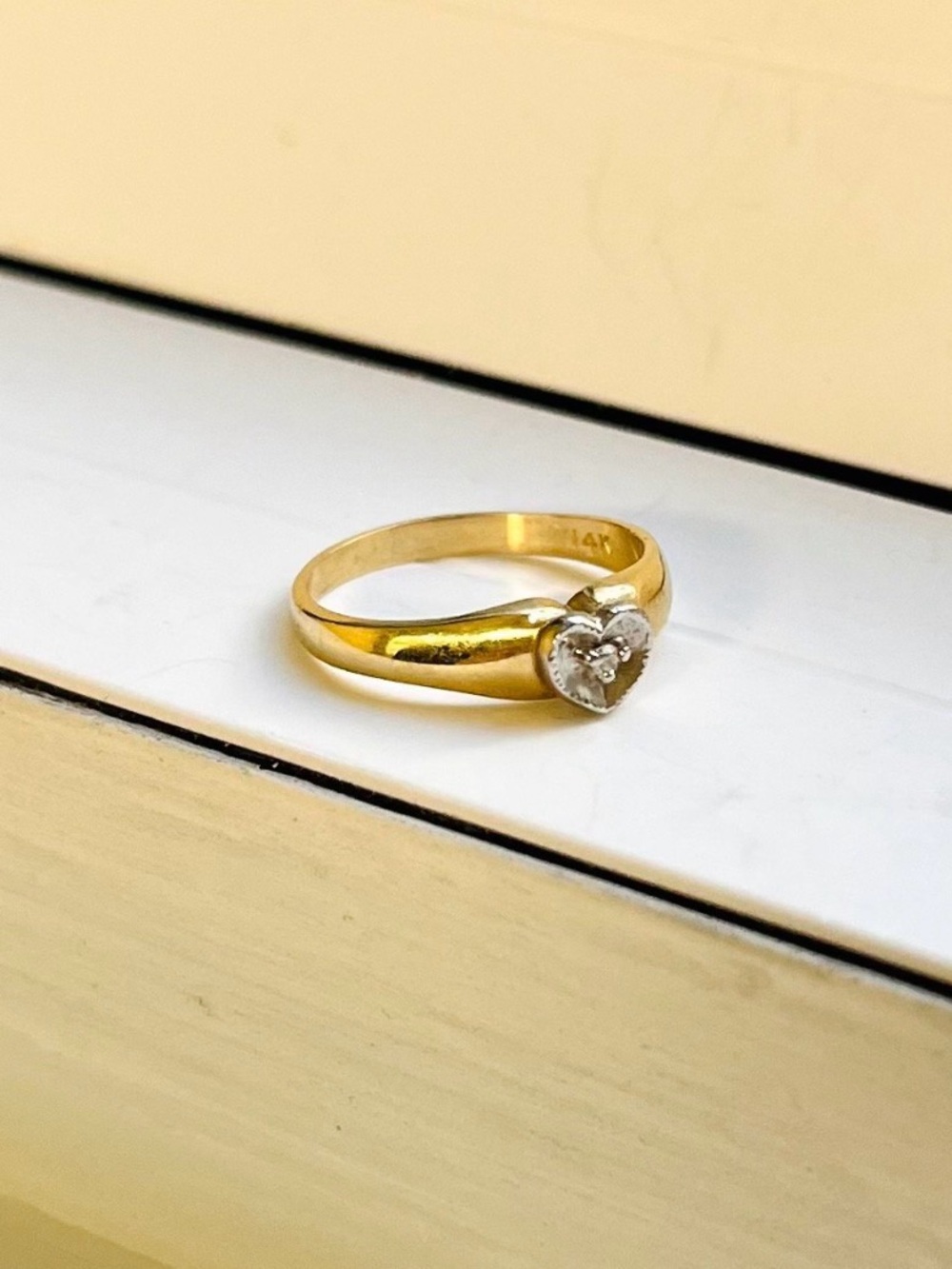 14 KT Gold Diamond Heart Pinky Ring - Picture 3 of 5